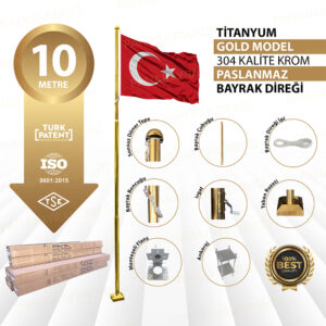 10 Metre İnox 304 Kalite Paslanmaz Krom Çelik Titanyum Gold Bayrak Direği