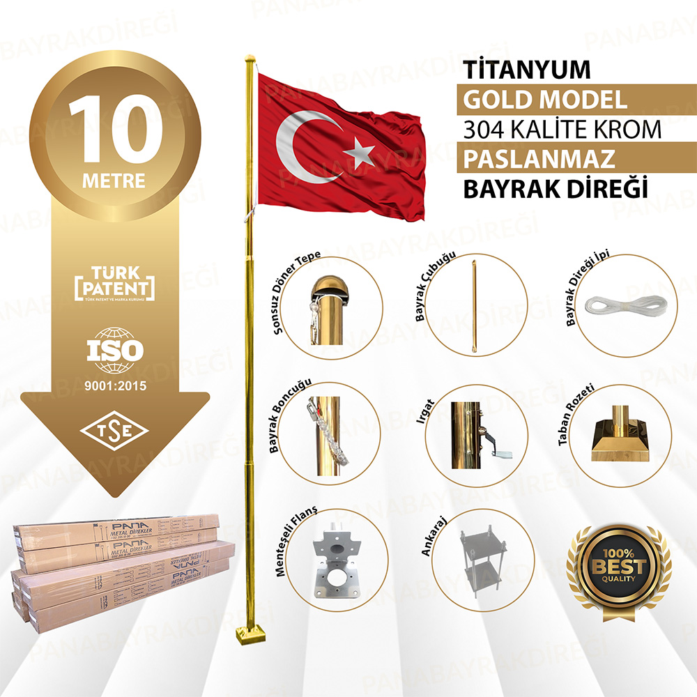 10 Metre İnox 304 Kalite Paslanmaz Krom Çelik Titanyum Gold Bayrak Direği 1 10 Metre İnox 304 Kalite Paslanmaz Krom Çelik Titanyum Gold Bayrak Direği
