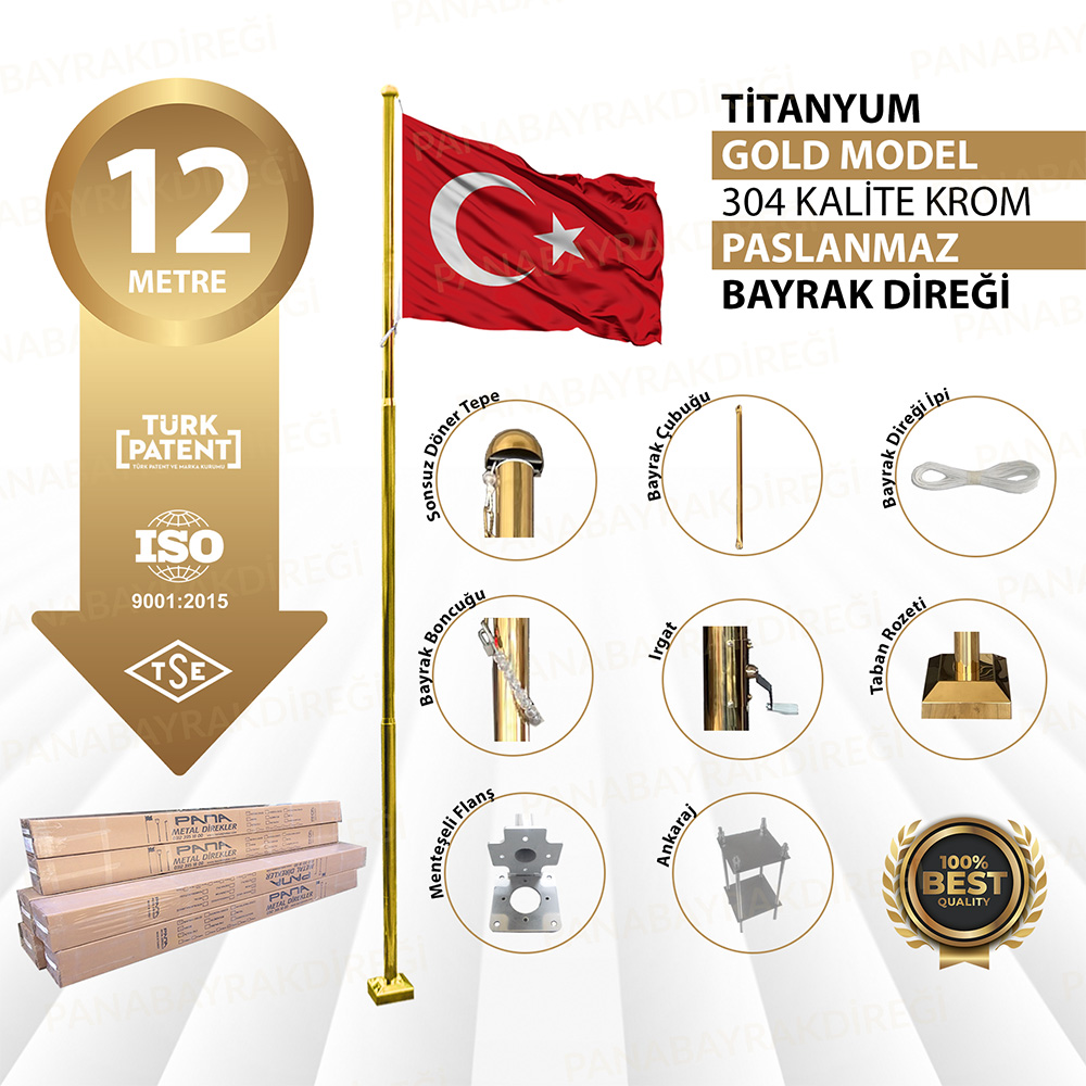 12 Metre İnox 304 Kalite Paslanmaz Krom Çelik Titanyum Gold Bayrak Direği 1 12 Metre İnox 304 Kalite Paslanmaz Krom Çelik Titanyum Gold Bayrak Direği