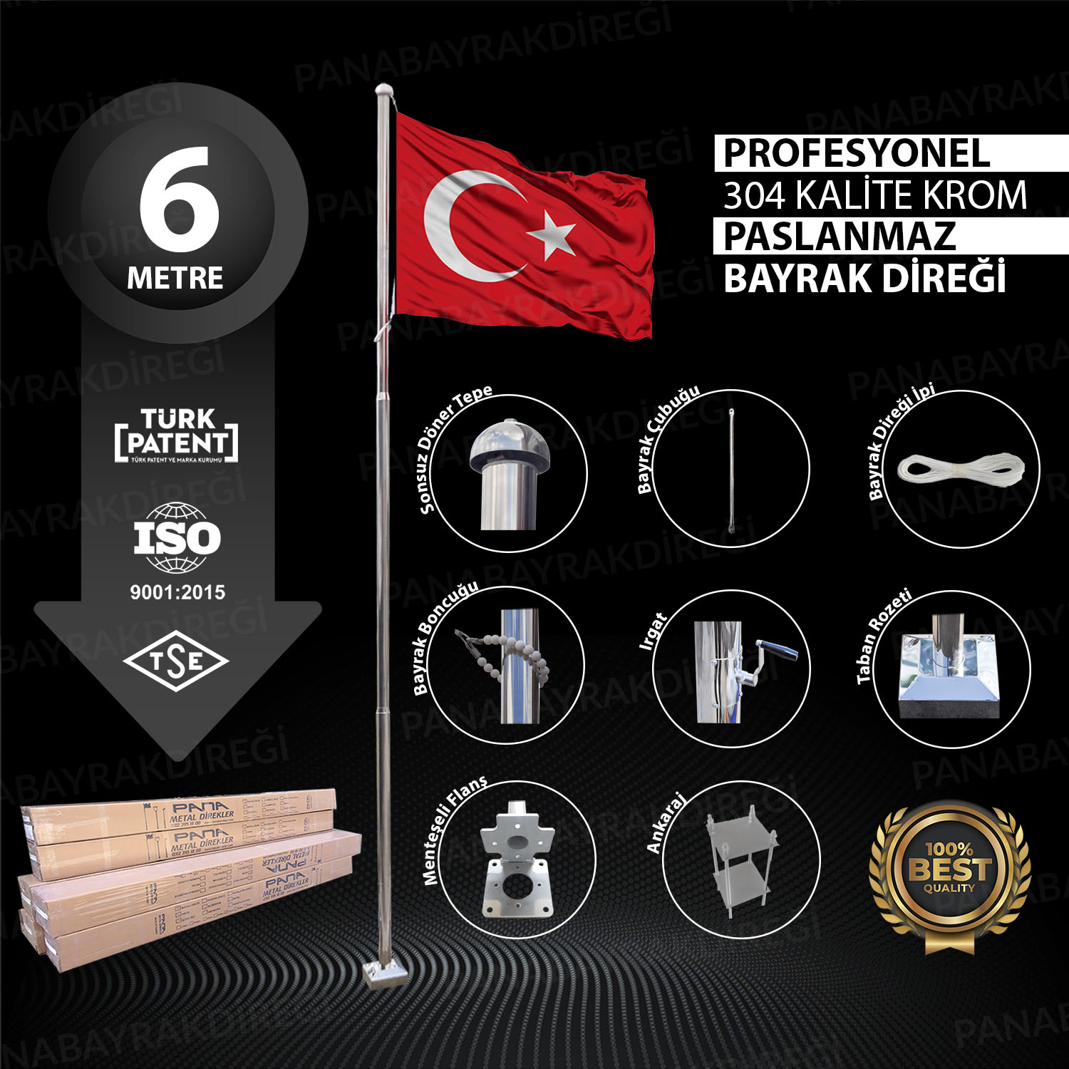 6 Metre İnox 304 Kalite Paslanmaz Krom Çelik Profesyonel Bayrak Direği 1 6 Metre İnox 304 Kalite Paslanmaz Krom Çelik Profesyonel Bayrak Direği