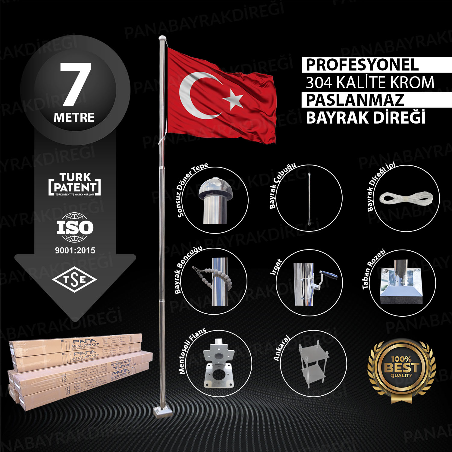 7 Metre İnox 304 Kalite Paslanmaz Krom Çelik Profesyonel Bayrak Direği 1 7 Metre İnox 304 Kalite Paslanmaz Krom Çelik Profesyonel Bayrak Direği
