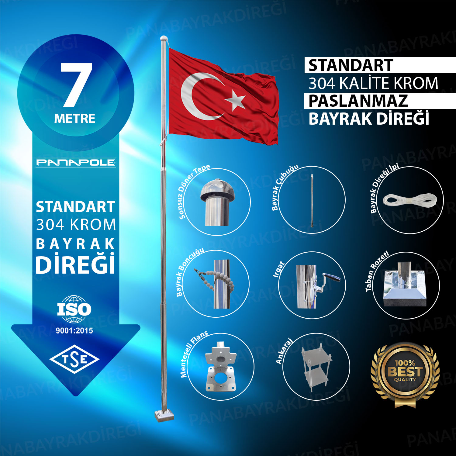 7 Metre İnox 304 Kalite Paslanmaz Krom Çelik Standart Bayrak Direği 1 7 Metre İnox 304 Kalite Paslanmaz Krom Çelik Standart Bayrak Direği