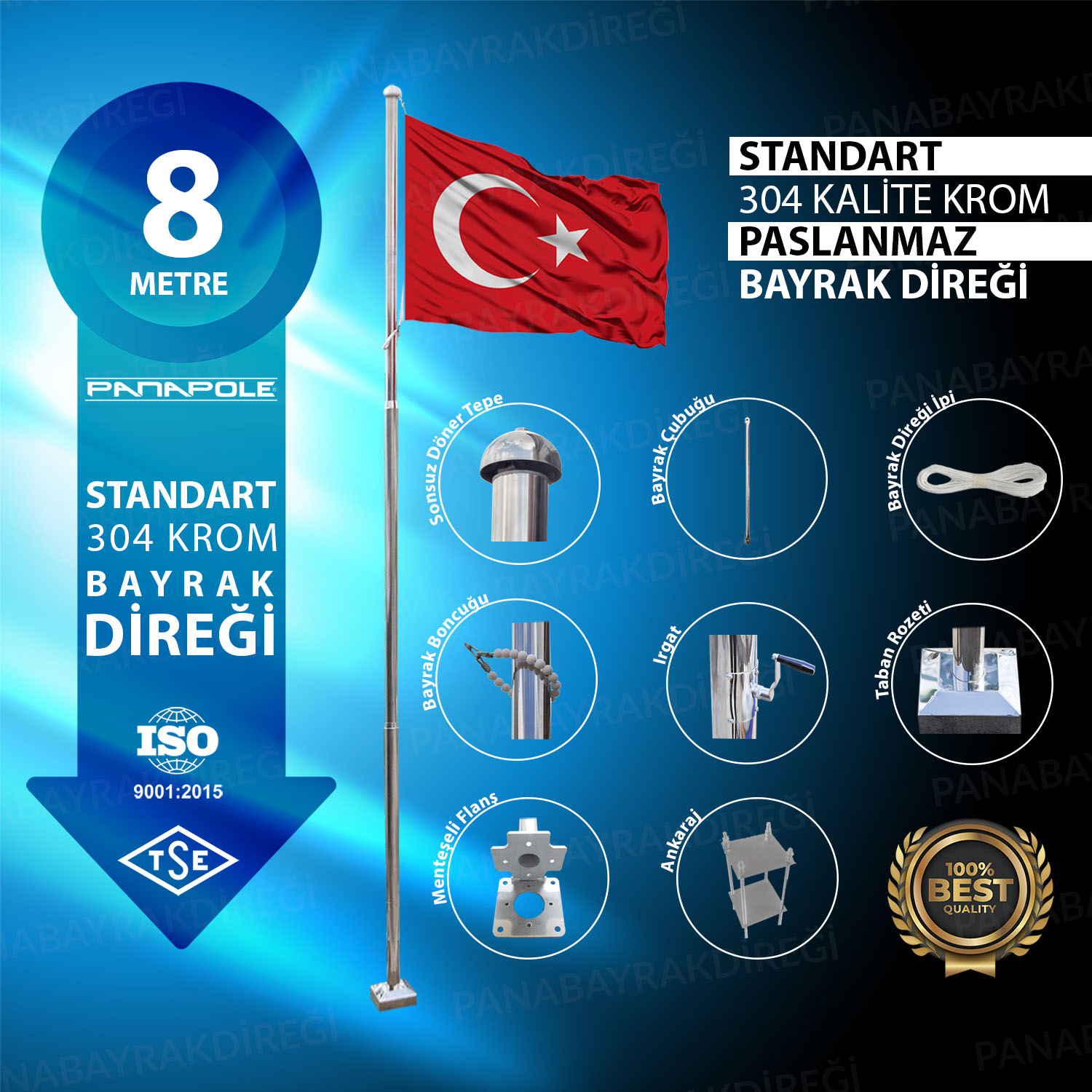 8 Metre İnox 304 Kalite Paslanmaz Krom Çelik Standart Bayrak Direği 1 8 Metre İnox 304 Kalite Paslanmaz Krom Çelik Standart Bayrak Direği