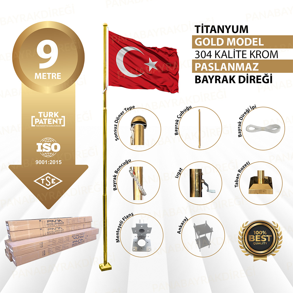 9 Metre İnox 304 Kalite Paslanmaz Krom Çelik Titanyum Gold Bayrak Direği 1 9 Metre İnox 304 Kalite Paslanmaz Krom Çelik Titanyum Gold Bayrak Direği