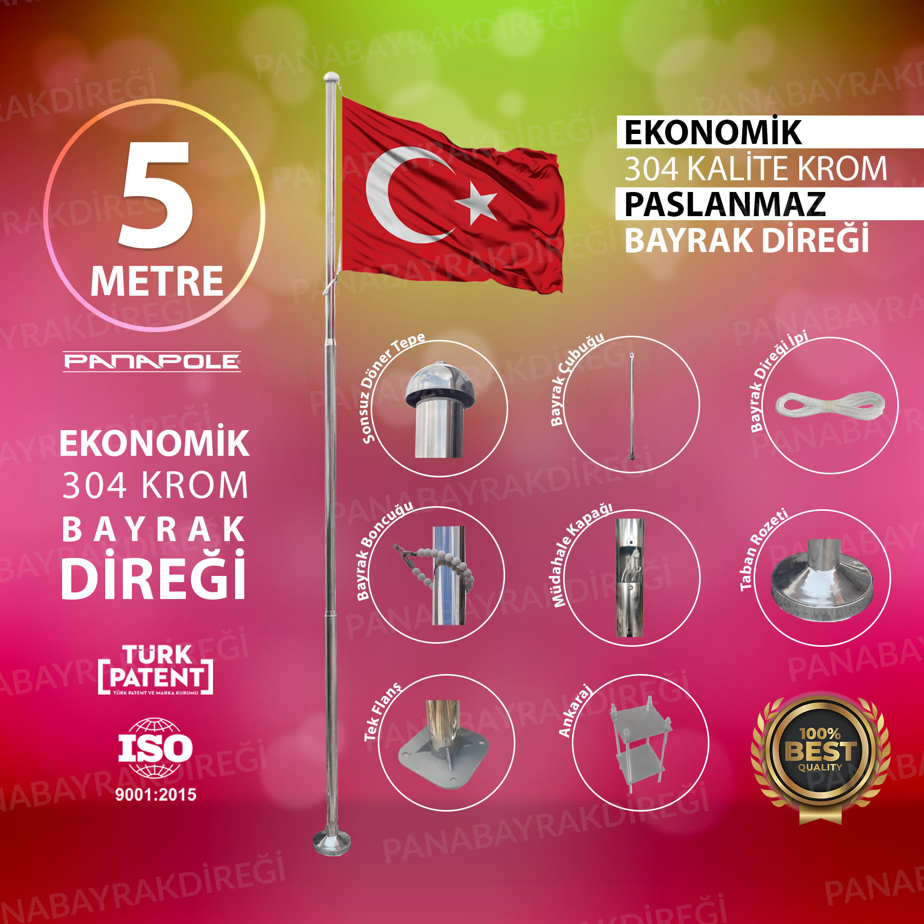 5 Metre İnox 304 Kalite Paslanmaz Krom Çelik Ekonomik Bayrak Direği 1 5 Metre İnox 304 Kalite Paslanmaz Krom Çelik Ekonomik Bayrak Direği