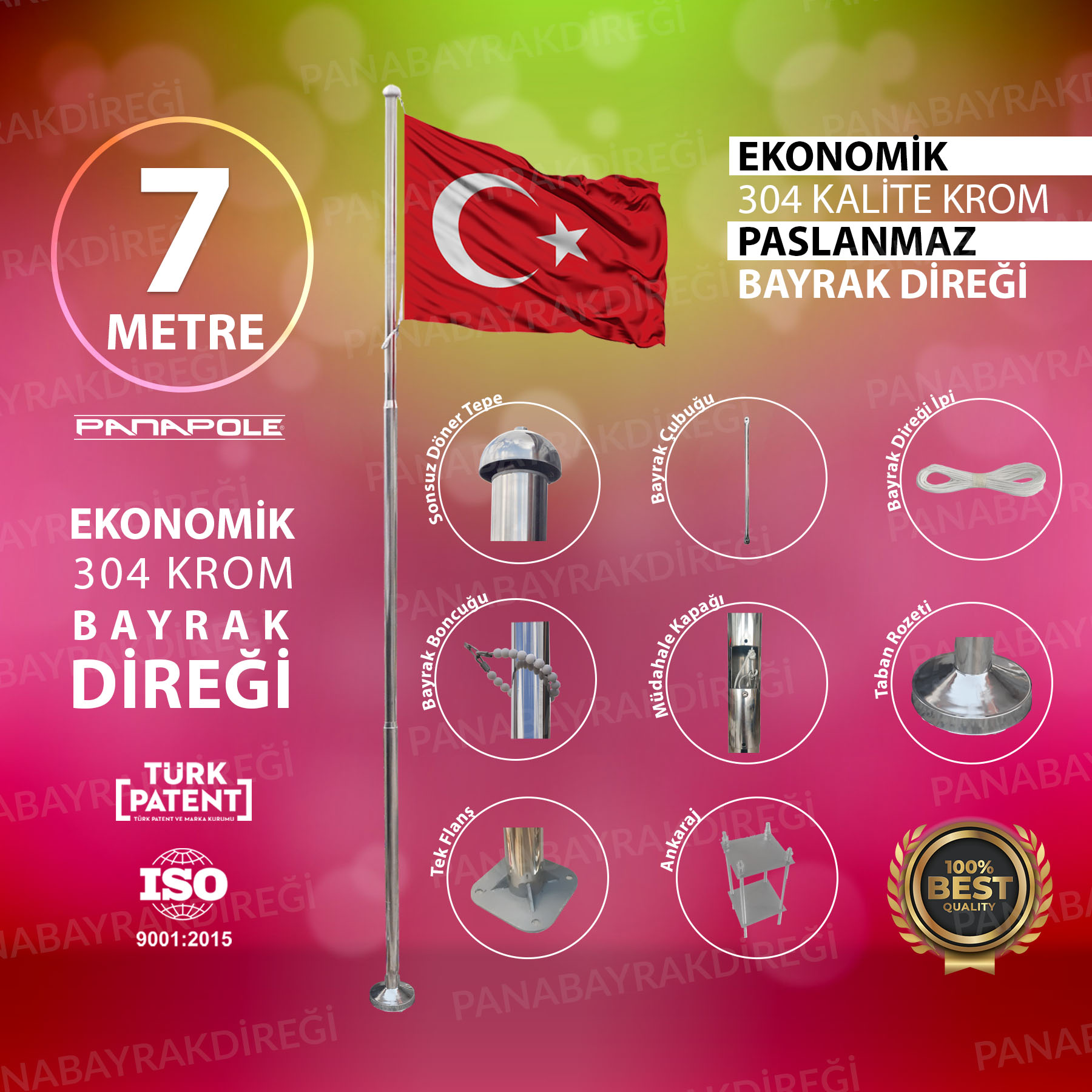 7 Metre İnox 304 Kalite Paslanmaz Krom Çelik Ekonomik Bayrak Direği 1 7 Metre İnox 304 Kalite Paslanmaz Krom Çelik Ekonomik Bayrak Direği