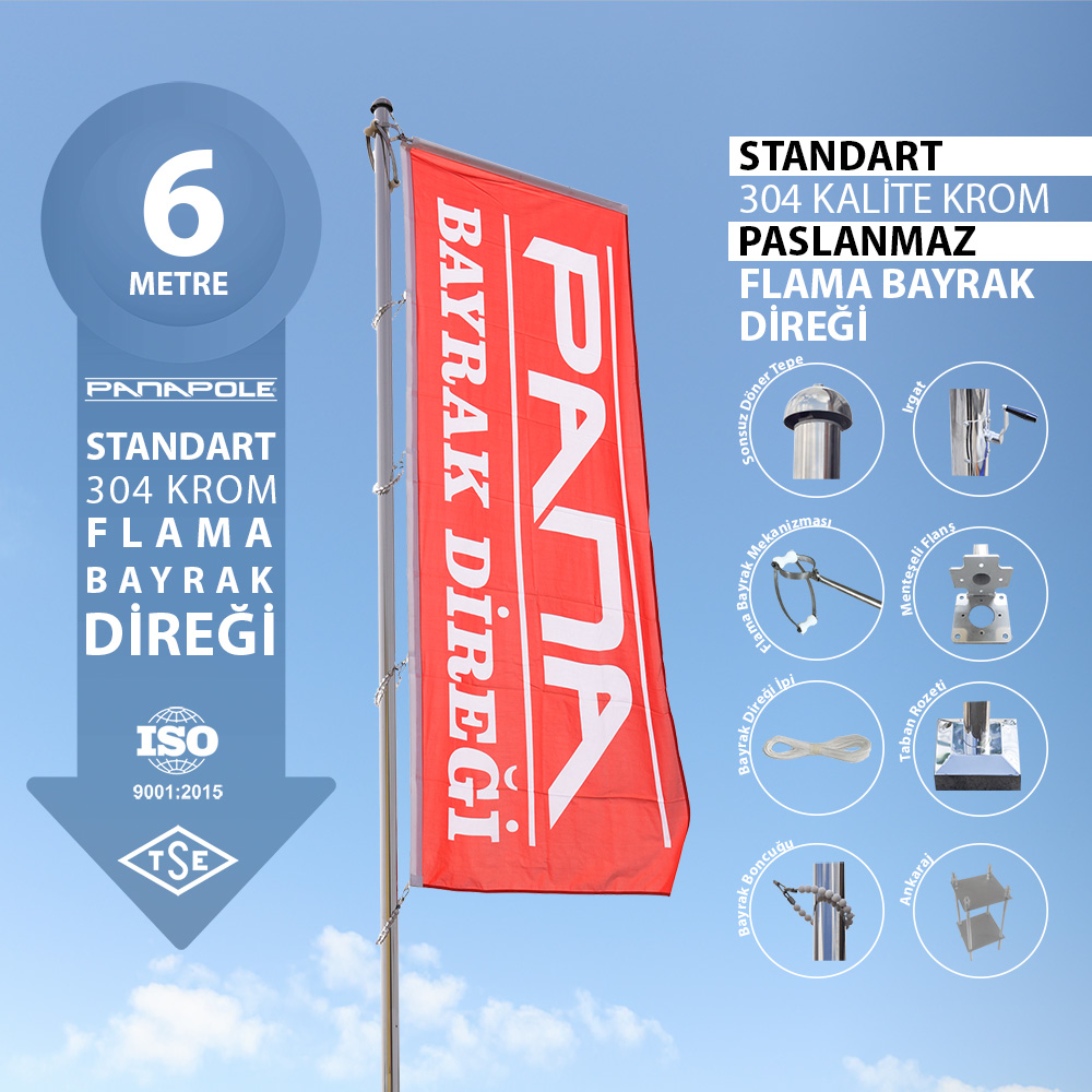 6 Metre Flama Bayrak Direği Paslanmaz Krom Standart Model 1 6 Metre Flama Bayrak Direği Paslanmaz Krom Standart Model